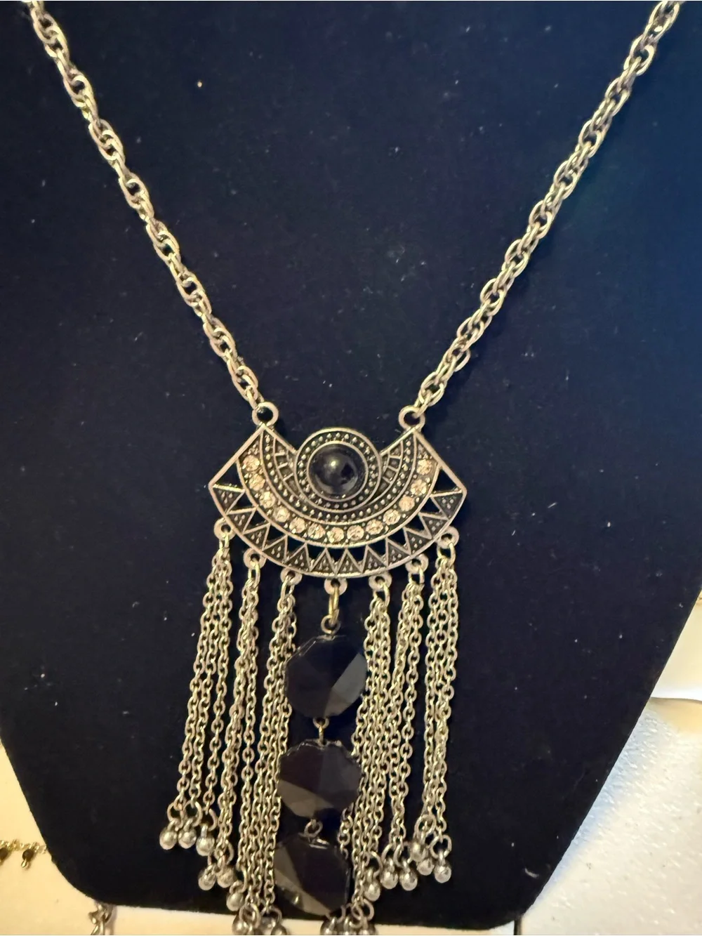 Boho Black Fringe Pendant Necklace